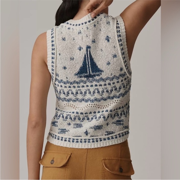 NWT Anthropologie Pilcro V-Neck Sailboat Motif Cardigan Sweater Vest - S *SAMPLE - Picture 3 of 9